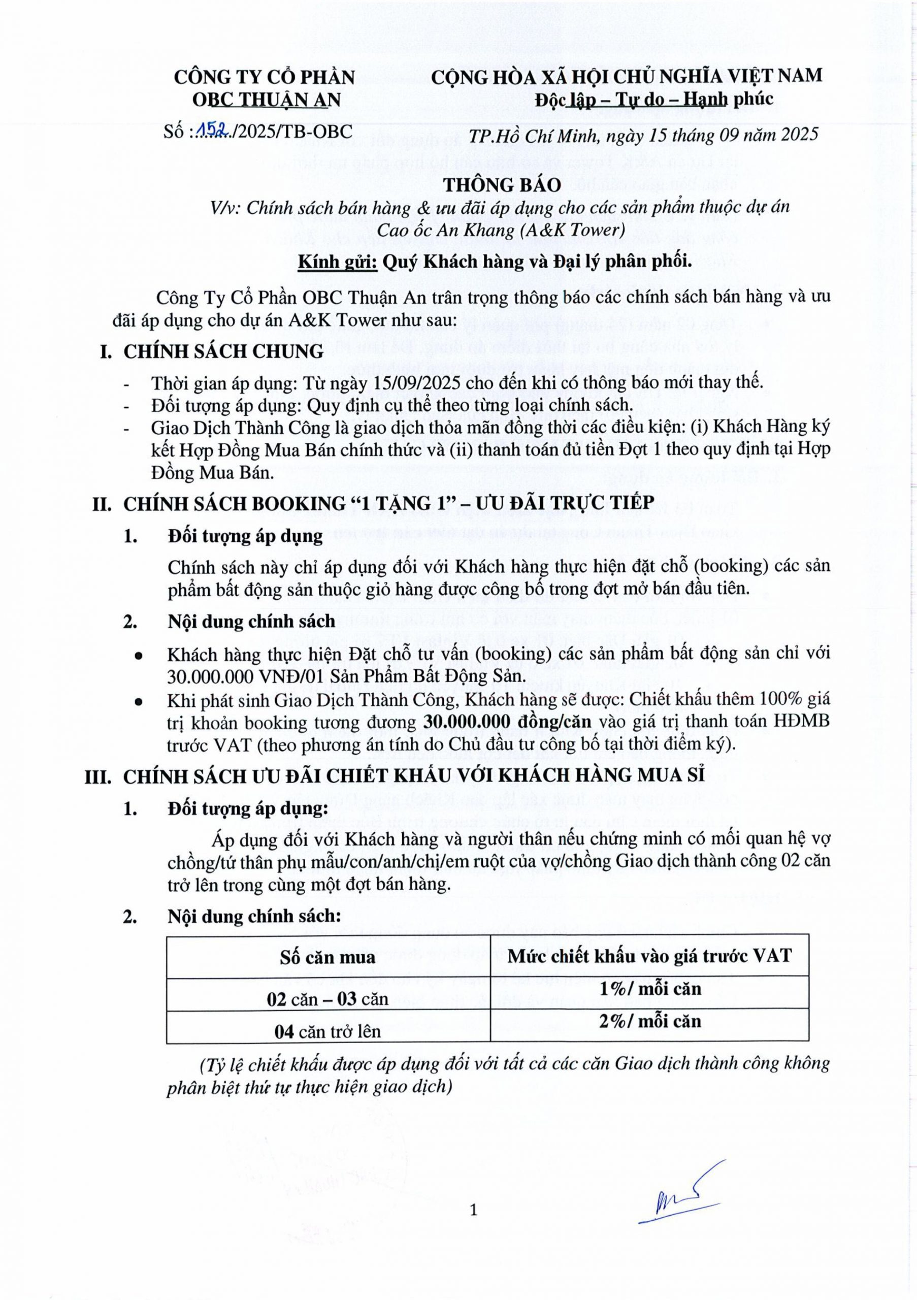 chương trình ưu đãi A&k Tower