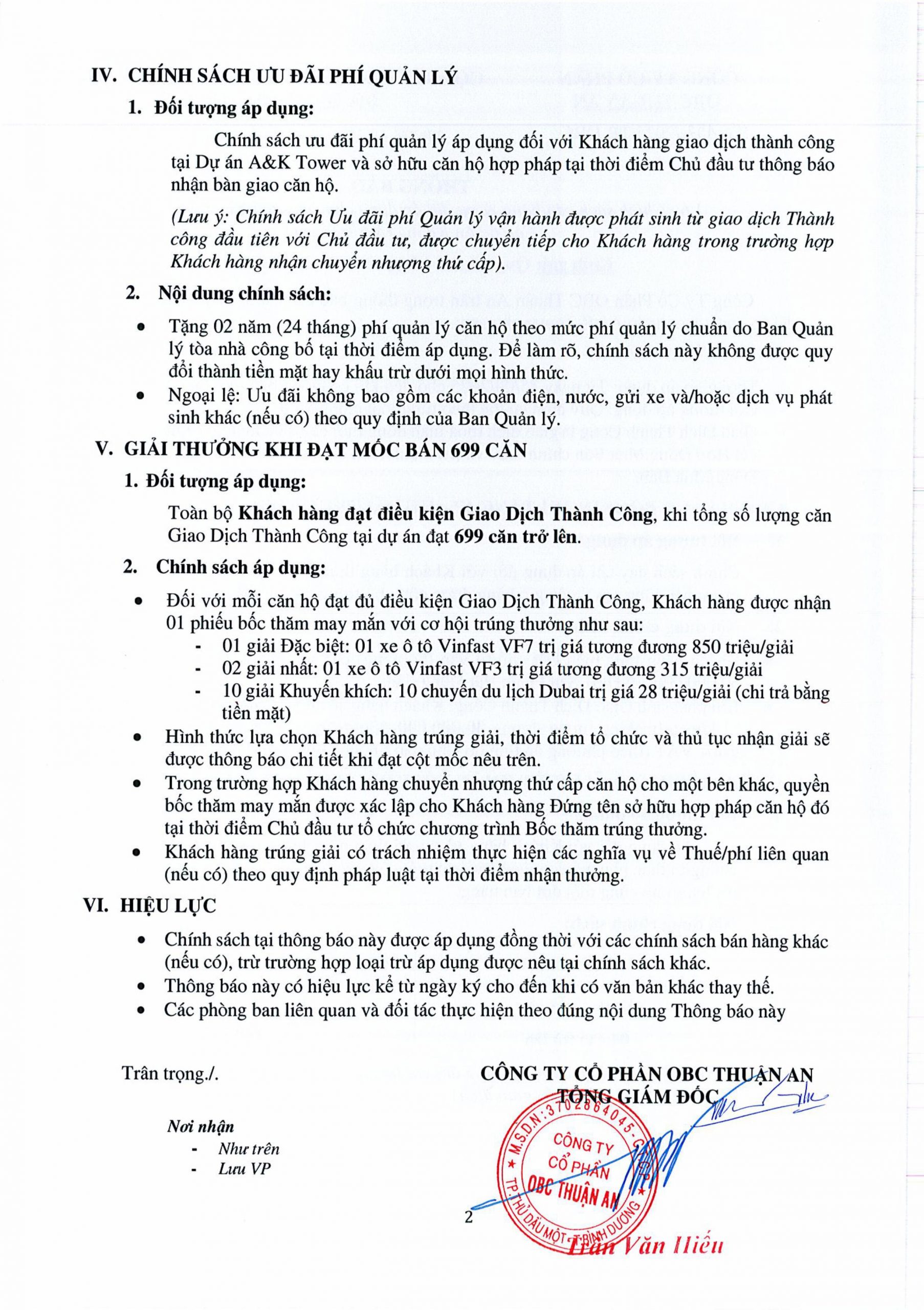 chương trình ưu đãi A&k Tower